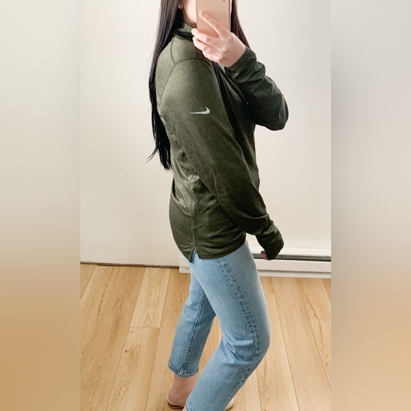 Nike Dri-Fit Dark Green Space dye Long Sleeve 3/4 Zip athletic top Medium - Picture 11 of 11